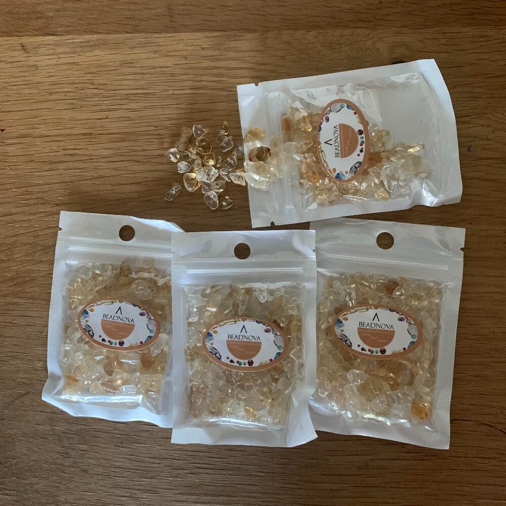 lot of 4 bags (1 oz each) of Citrine gemstone chip beads. BNIB